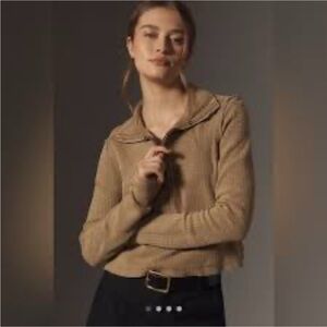 Pilcro Brown Half-Zip Crew Neck Sweater